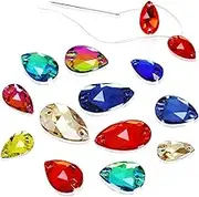 DONGZHOU 132pcs Mixed Color & Size Teardrop Crystals Rhinestones Set for Crafts & Clothes