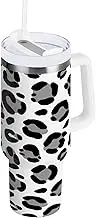 RPLIFE Leopard Print Black White 40 Oz Tumbler with Handle, Stainless Steel Coffee Mug, Insulated Tumblers with Handles