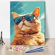 TUMOVO Paint by Number for Adults Canvas Cat with Glass Adult Paint by Number Kits Cat Painting by Numbers for Adults DIY Painting Paint-by-Number Kits Arts Craft for Home Wall Decor, 16 x20 Inch