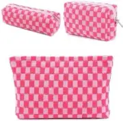 Makeup Bag 3 Pieces Large Capacity Checkered Cosmetic Travel Toiletry Bag