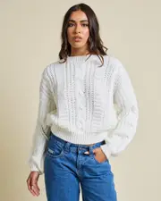 [Rusty] Rusty Women's Folktale Crop Chunky Knit Sweater in Snow White Size Medium M Snow White