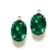 Vintage Faceted Emerald Green Stones 1 Loop Brass Ox Setting 18x13mm ovl015SS