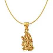 Indian Traditional Radha Krishna Gold Pendant With Chain For Unisex