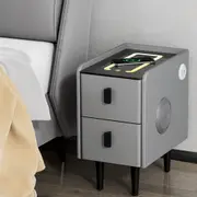 2 Drawers Artiss Bedside Table Smart with Wireless Charging - AIDA Grey