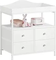 [BOLUO] White Changing Table Dresser with 4 Fabric Drawers and Open Shelf, Baby Dresser with Changing Table Top Diaper Changing Station with Storage for Nursery Modern