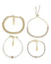 Ettika Ultimate Imitation Pearl & Embellished Mixed Bracelets in 18K Gold Plate, Set of 4