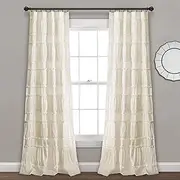 [Lush Decor] Nova Ruffle Window Curtain Panel Pair, 42" W x 84" L, Pale Yellow/Ivory