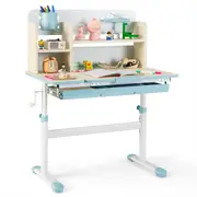 Giantex Kids Study Desk Height Adjustable Writing Table w/Tilt Desktop & Pen Holder Home School Desk Blue