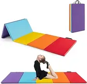 Costway 5-Panel Folding Gymnastics Mat, 200 cm x 75 cm Tumbling Mat for Kids, Portable & Lightweight PU Leather Exercise Mat with Carrying Handles for Aerobics Workout, Yoga, Muscle Stretching