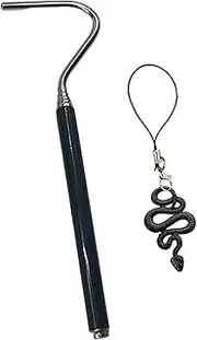 Perfk Snake Hook Handling Tool, Reptile Hook Retractable Portable Rattle Catcher Long Reach No Harm to Snake, Black Snake Lanyard