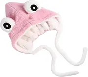 [Minkissy] Plush Cartoon Frog Ear Cuff Hat for Stylish Knitted Beanie Comfortable and Durable for Autumn Wear Cute Decorative Warm Hat Pink