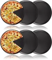JMIATRY 6 Pcs Pizza Baking Tray, 12 inch Carbon Steel Non Stick Pizza Pan, Black Round Pizza Oven Tray for Home Kitchen, Bakery, Restaurant