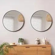 Oikiture Wall Mirror 80cm 2PCS Round Wall Mirrors Decorative Makeup Mirror Home Furniture, Black
