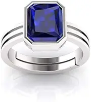 [DENMOUS] Blue Sapphire 11.00 Ratti 10.00 Carat Unheated and Untreated Neelam Natural Ceylon Sterling Silver 92.5 Ring for Men and Women-AMZ16053, Small, GEMSTONE