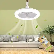 E27 Ceiling Fan with Lights Remote, Mini 10 Inch Enclosed Low Profile Fan Light, Ceiling Light with Fan 3 Speeds 3 Light Color Dimming and Timing for Bedroom Dormitory (White)
