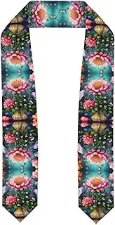 [SKKNT] Flower Diamond Painting Print Graduation Shawl Stole For Academic Commencements Honor Sash Congratulations Gift, Flattened, One Size