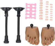 Manicure Silicone Foot Manikin Bendable Flexible Lifelike Silicone Practice Foot Model with Stand for Nail Art Training Display 2 Pairs Included with 24 Nails Tips and Toe
