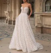 BRAND NEW Lace Wedding Dresses Sweetheart Low Back Beach Bride Dress PINK SIZE 4