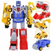 5-in-1 Construction Vehicles -Transform into Robot Action Figures, Assemble into Giant Pull-Back Truck