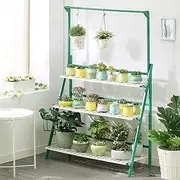 Plants Display Rack Tiered Plant Shelf Bamboo Flower Pot Organizer Rack 3-Tier Ladder Plant Stand Hanging Flower Stand Folding Display Shelving Ladder Shelving Unit for Indoor Outdoor HomeDe