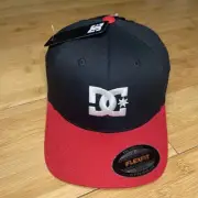 DC Shoes YOUTH Black Red Flex Stretch Fitted Skate Retro Hat Logo FlexFit Kids