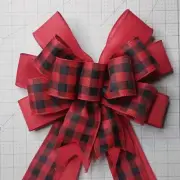 Red and Black Woven Buffalo Check Christmas Bow