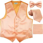 New Men's stripes Tuxedo Vest Waistcoat & necktie & Bow tie & Hankie peach party