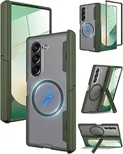 [Miimall] Thinnest Covers for Samsung Galaxy Z Fold 6 Case with Screen Protector, [Built-in Camera and Screen Protector][Military Grade Protection] Translucent Matte Rugged for Fold6 Case, Green
