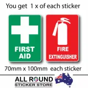 FIRE EXTINGUISHER & FIRST AID Sticker Sign Decal Set OHS WHS 100x70mm