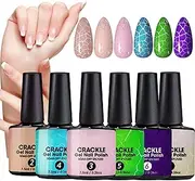6pcs Crackle Gel Nail Polish - UV Set, Base Design, Crackle Nail Art with Marble Effect for Travel, School, Homeschooling, Business Trips and Creative Manicure for Girls and Women