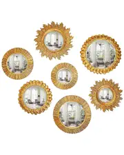 Two's Company Set Of 7 Gold Leaf Convex Wall Mirrors