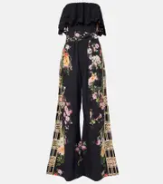 [Camilla] Camilla Floral ruffled strapless cotton jumpsuit AU 8 black