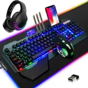 AU Rainbow Gaming Keyboard and Mouse Set Wireless USB Backlit For PC Mac PS4 PS5