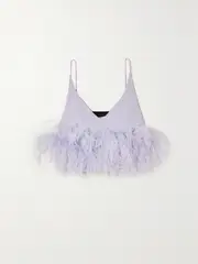 [16ARLINGTON] 16ARLINGTON - Poppy Feather-trimmed Crepe Camisole - Lavender - UK 6 UK 6 Purple