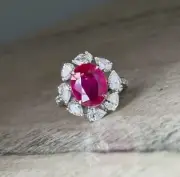 2.60 Ct Oval Natural Ruby Engagement Diamond Women Ring 14K solid white gold