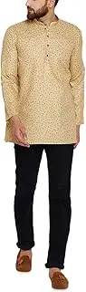[Sojanya] Men's Cotton Linen Printed Short Kurta Brown