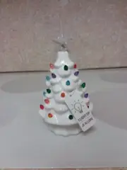 White Ceramic Multi-colored Light Up Christmas Tree with Star Topper 8" tall