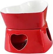 MYCENSE Pottery Fire Boiler Bowl Mini Fondue Pot Chocolate Maker with 4 Pieces Forks for Home, Red