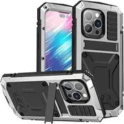 Luxury Rugged Armor 360 Full Phone Case for iPhone 14 Pro Max Plus 13 12 11 Metal Aluminum Shockproof Cover,Silver,for iPhone 11 Pro Max