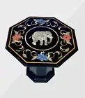 24" Black Marble Table Top Semi precious stones Work Art With 18" marble Stand