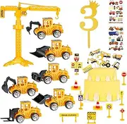 SOSPIRO Construction Vehicles Digger Cake Toppers for 3 Year Old, Dump Truck Excavator Tractor Cake Decoration Mini Digger Cake Toppers Construction Site Toys for Boys Kids Children Party Suppies