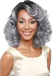 Ladies Long Curly Hair Wavy Wigs Natural Look Synthetic Cosplay Costume Wigs (Grey, 45cm)