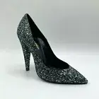 Saint Laurent Women's Black Glitter Leather 110 Heel Pump EU 36/US 6 529563 3119