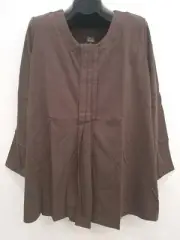 NEW Only Necessities Brown Pleated Built-in Bra Long Slv Tunic Top Sz 1X