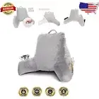 Luxurious Light Grey Memory Foam Reading Pillow with Convenient Pockets