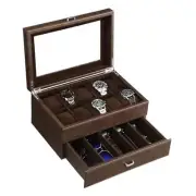 Watch Box Luxury Watch Case -10 Slots Watch Organizer for Men with Drawer,