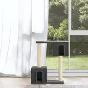Cat Scratching Post with 2 Houses, All-Season Cat Tree, Cat Tower with Sisal Scratching Posts for Indoor Large Cats, Kittens, 55 x 22 x 60 cm, Grey