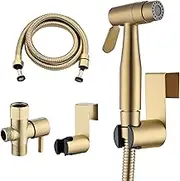 Senhozi Brushed Gold Bidet Sprayer for Toilet, Stainless Steel Spray Head with Jet Spray and Soft Spray Modes, Bathroom Handheld Spray for Cloth Diaper Sprayer, Bathing Pets, Feminine Wash