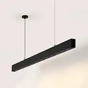 TONFON Aluminum Linear Chandelier Black Rectangular Pendant Light with Strip Acrylic Shade, Modern LED Hanging Light for Kitchen Island Living Room Bedroom Bedside Dining Room Hallway Ceiling Light Fi
