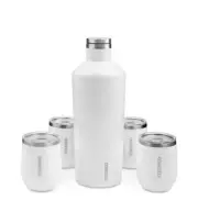 Uline CORKCICLE 60 oz Canteen with 4 Stemless Wine Glass Set White NEW
